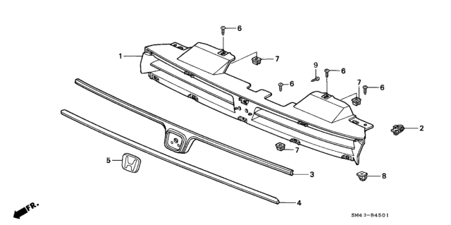 1993 Honda Accord 4 Door EX KA 5MT Front Grille Diagram