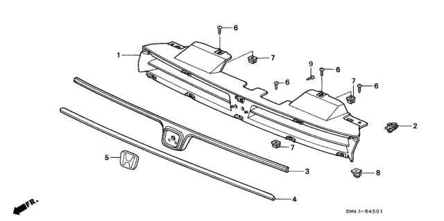 1992 Honda Accord Grille, Front Diagram for 75101-SM4-901