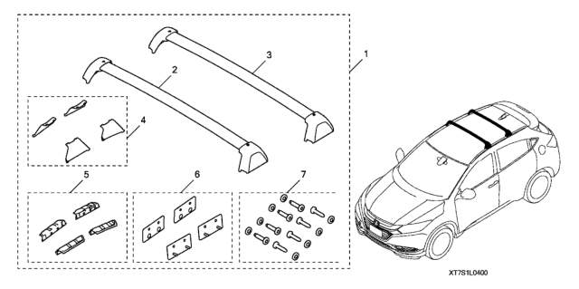 2020 Honda HR-V 5 Door EX-L (AWD CELAYA) KA CVT Crossbars - Roof Diagram
