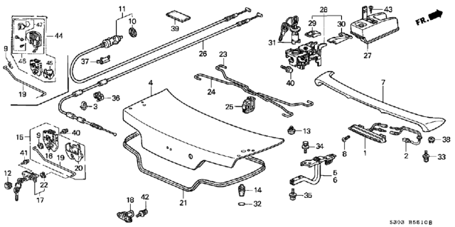 2000 Honda Prelude Spoiler Set, Trunk (Crystal Blue Metallic) Diagram for 71705-S30-A11ZL