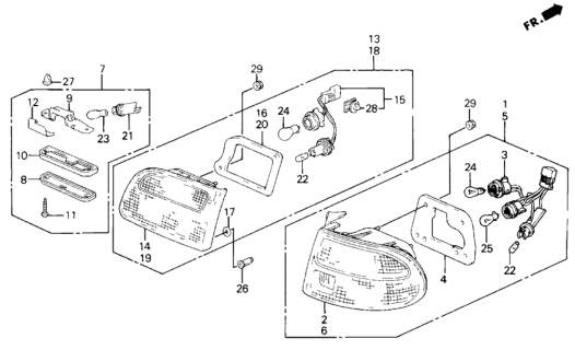 1992 Honda Civic Taillight Assy., L. Diagram for 33550-SR3-A01