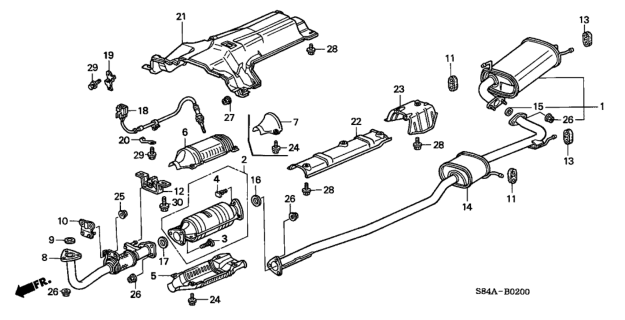 2002 Honda Accord 4 Door EX (SUL) KL 4AT Exhaust Pipe Diagram
