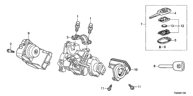 2012 Honda Accord Key Cylinder Components Diagram