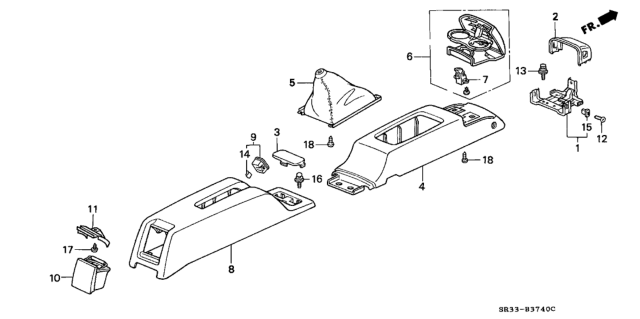 1995 Honda Civic Console *NH167L* (GRAPHITE BLACK) Diagram for 83412-SR3-000ZD