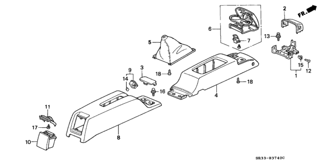 1995 Honda Civic Cup Holder (Graphite Black) Diagram for 83416-SR3-013ZB