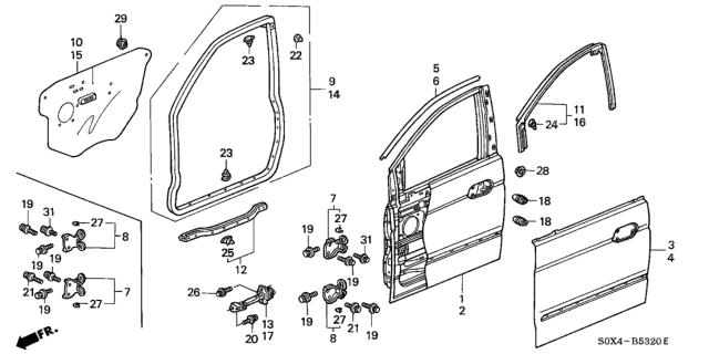 2000 Honda Odyssey 5 Door EX (NAVIGATION) KA 4AT Front Door Panels Diagram