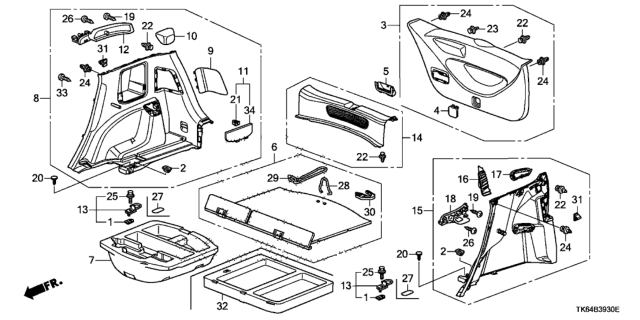 2011 Honda Fit Lining Assy., R. Trunk Side *NH167L* (GRAPHITE BLACK) Diagram for 84601-TF5-003ZA