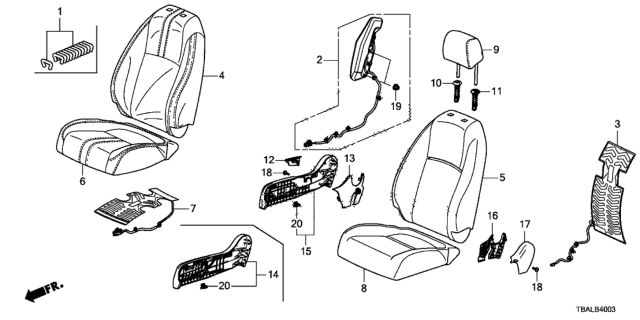 2021 Honda Civic Front Seat (Passenger Side) Diagram