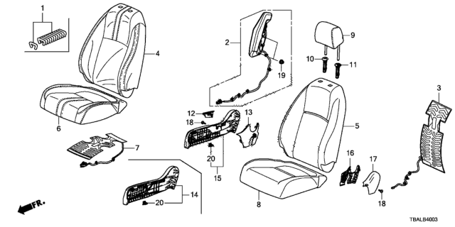 2020 Honda Civic Front Seat (Passenger Side) Diagram