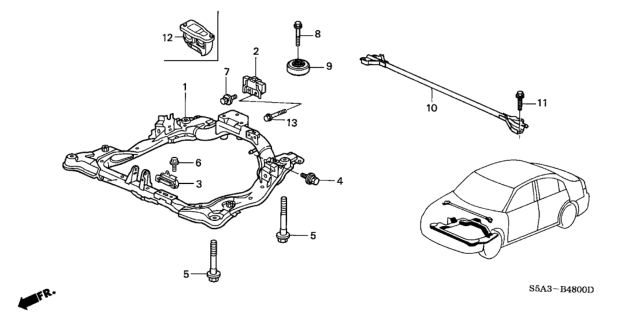 2002 Honda Civic 4 Door GX (SIDE SRS) KA CVT Rear Beam Diagram