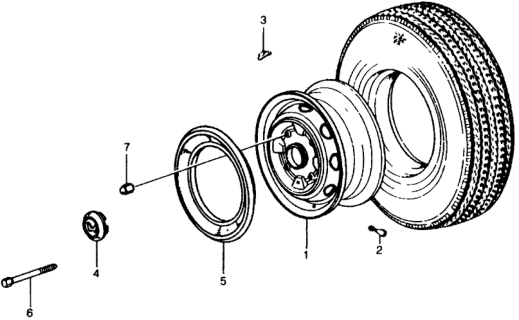 1979 Honda Civic 3 Door ** (1200) ** 4MT Tire - Wheel Disk Diagram