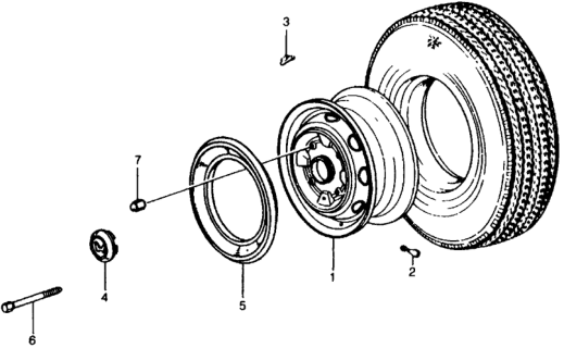 1977 Honda Civic Tire - Wheel Disk Diagram