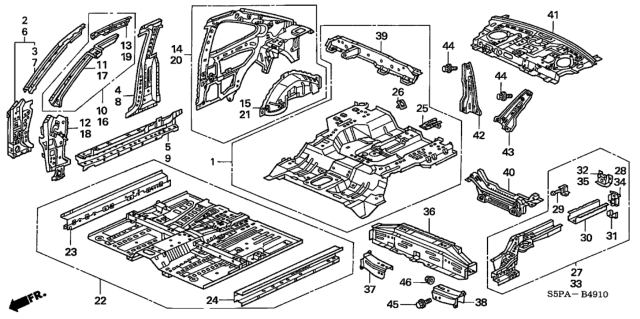 2005 Honda Civic Floor, FR. Diagram for 65100-S5P-A11ZZ