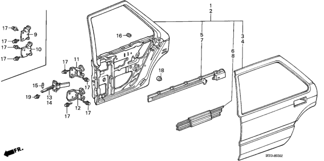 1988 Honda Accord Checker, Right Rear Door Diagram for 72840-SE5-A01