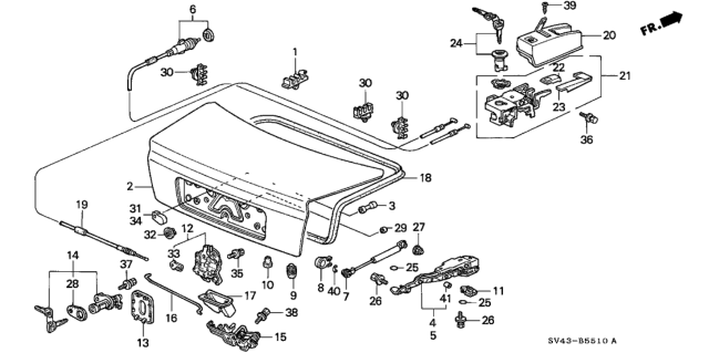 1994 Honda Accord Cable, Trunk Opener Diagram for 74880-SV4-A00