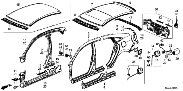 2020 Honda Civic Panel Set, R. RR. (Outer) Diagram for 04636-TEG-300ZZ