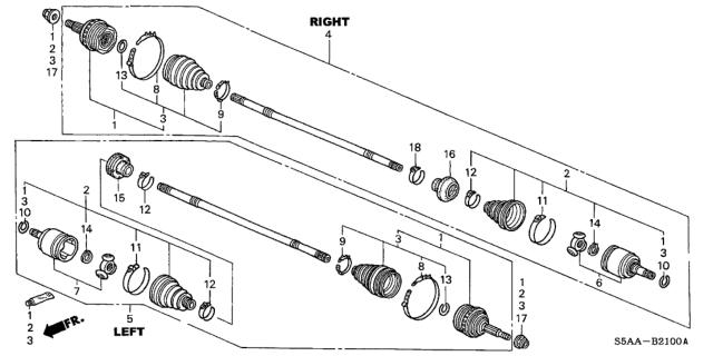 2004 Honda Civic Driveshaft Assembly, Driver Side Diagram for 44306-S5D-A01