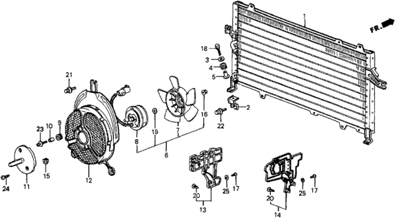 1987 Honda CRX 2 Door HF KA 5MT A/C Condenser (Sanden) Diagram