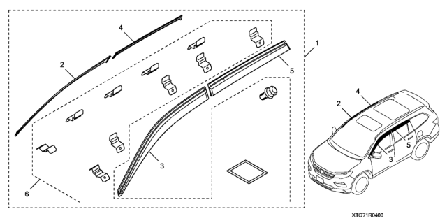 2020 Honda Passport 5 Door EXL (AWD) KA 9AT Door Visors Diagram