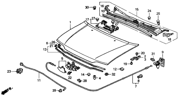 1991 Honda Accord Cowl Top Assy. Diagram for 74200-SM4-A00