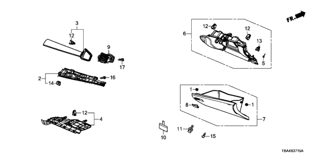 2017 Honda Civic Instrument Panel Garnish (Passenger Side) Diagram