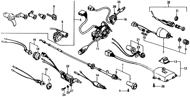 1977 Honda Civic Switch Assembly, Tailgate Diagram for 35400-647-015