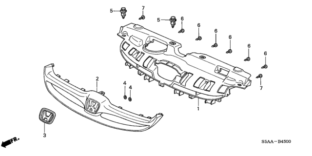2004 Honda Civic 4 Door LX (SIDE SRS) KA 5MT Front Grille Diagram