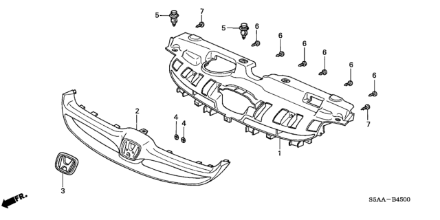 2004 Honda Civic Molding, FR. Grille *R518P* (RADIANT RUBY PEARL) Diagram for 71122-S5A-A00ZK