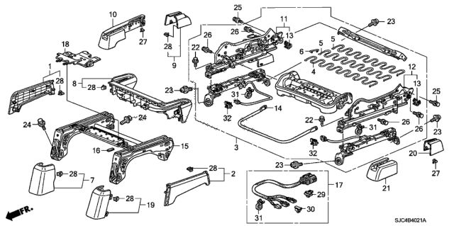 2008 Honda Ridgeline Front Seat Components (Passenger Side) (Seat Weight Sensor) Diagram