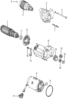 1981 Honda Prelude Starter Motor Components (Denso) Diagram