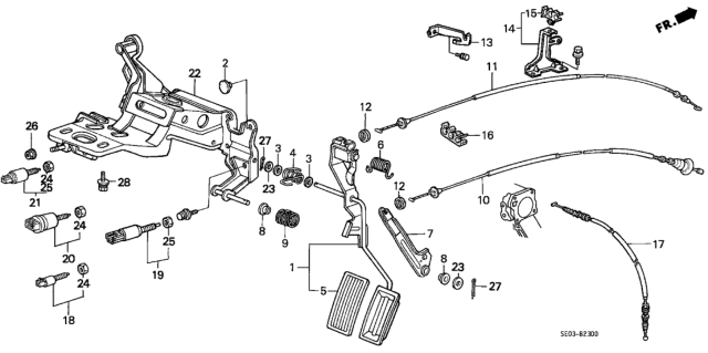 1989 Honda Accord Bracket, Pedal Diagram for 46590-SE0-A23