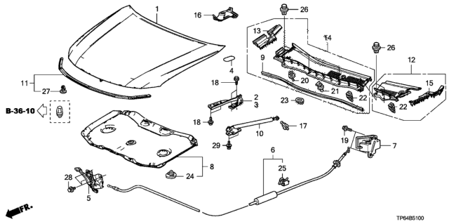 2013 Honda Crosstour Wire Assembly, Hood Diagram for 74130-TP6-A01