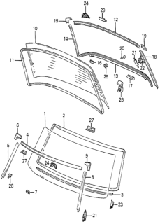 1985 Honda Accord Molding, L. RR. Windshield Diagram for 74813-SA6-010