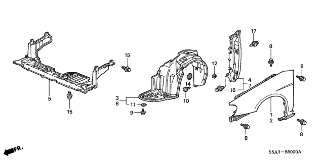 2002 Honda Civic 4 Door GX (SIDE SRS) KA CVT Front Fenders Diagram
