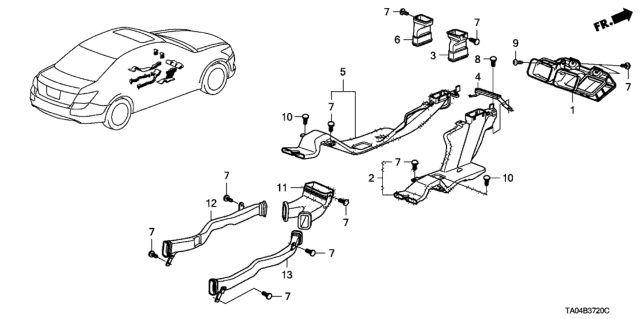 2011 Honda Accord Duct Assy., Air Conditioner Instrument Center Diagram for 77410-TA0-A11