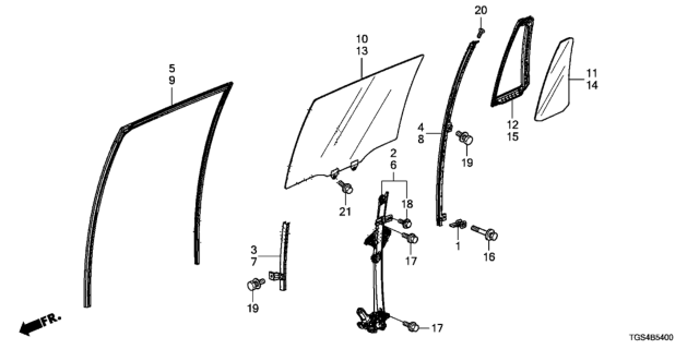 2021 Honda Passport Rear Door Glass - Door Regulator Diagram