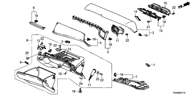 2020 Honda Clarity Plug-In Hybrid Instrument Panel Garnish (Passenger Side) Diagram