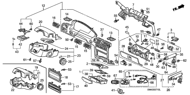 1993 Honda Accord 4 Door EX KA 5MT Instrument Garnish Diagram
