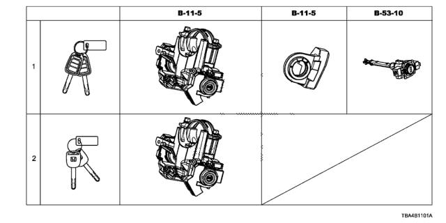 2017 Honda Civic Key Cylinder Set Diagram