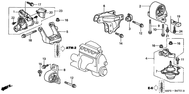 2002 Honda Civic 2 Door LX (SIDE SRS) KA 4AT Engine Mounts Diagram