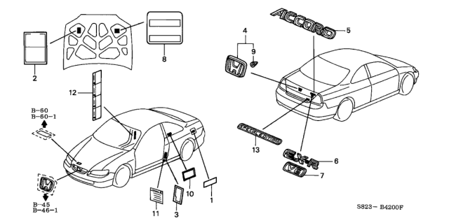 2000 Honda Accord Emblems - Caution Labels Diagram