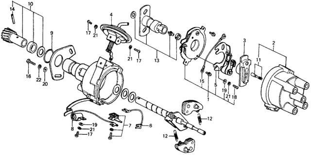 1977 Honda Civic 2 Door ** (1500) KA 4MT MT Distributor Components Diagram