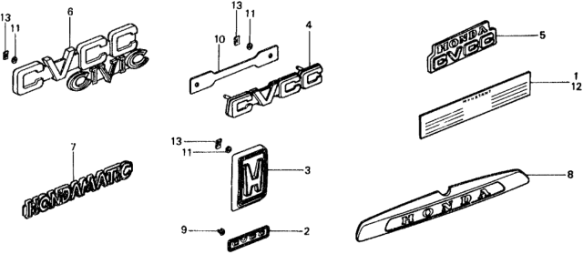 1977 Honda Civic 5 Door ** KL HMT Emblems Diagram