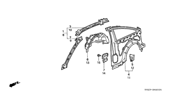 1988 Honda CRX Panel, R. RR. Inside Diagram for 64300-SH2-300ZZ