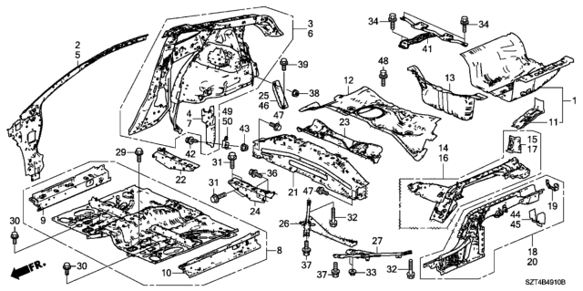 2011 Honda CR-Z Flange, RR. Frame End Diagram for 65622-TM8-A00ZZ