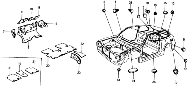 1975 Honda Civic Insulator B, RR. Floor Diagram for 72843-659-000