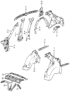 1985 Honda Accord Pillar, R. FR. (Upper) (Inner) Diagram for 70510-SA6-670ZZ