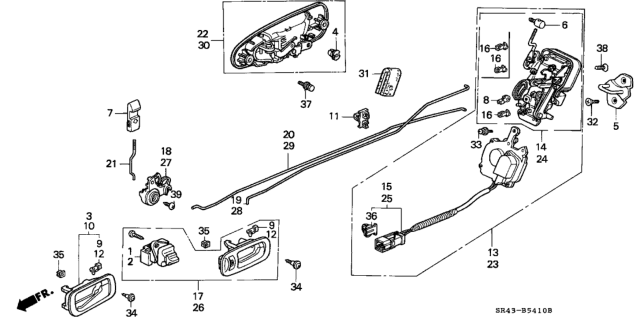 1994 Honda Civic 4 Door LX (ABS) KA 5MT Rear Door Locks Diagram