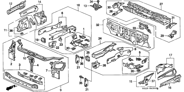 1997 Honda Civic Dashboard (Lower) Diagram for 61500-S00-A11ZZ
