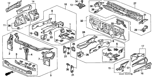 1999 Honda Civic Front Bulkhead Diagram